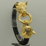 Men's Wolf Bite Leather Stainless Steel Bangle Bracelet