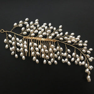 Copper Pearl Leaves Hair Comb for Brides