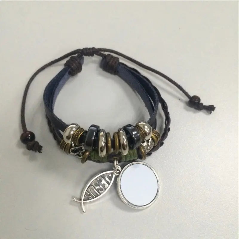 Cowhide Bracelet for Sublimation Knitted DIY Beads Retro Bracelets