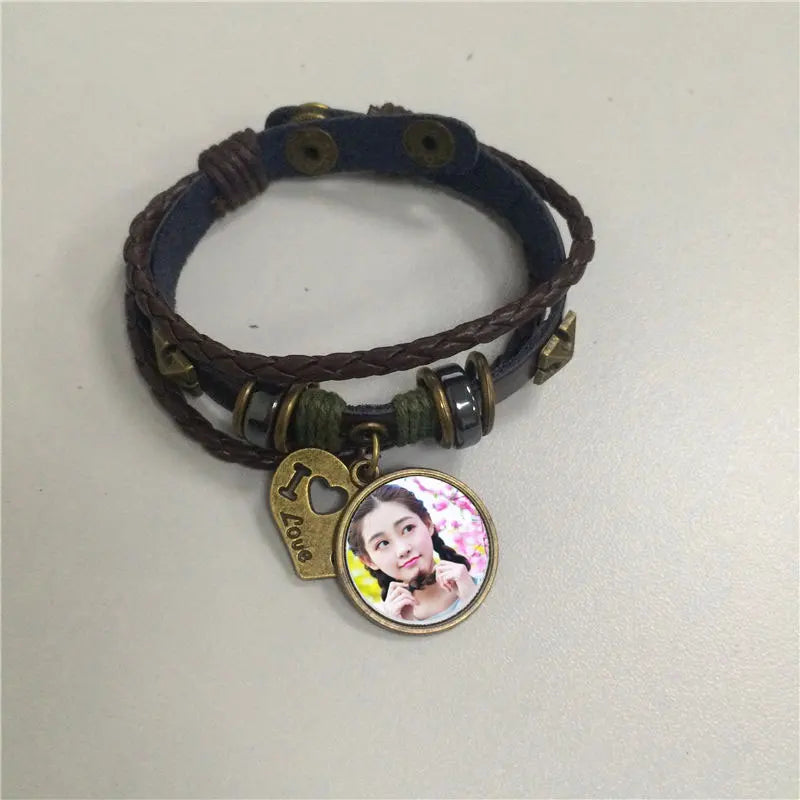 Sublimation Cowhide Bracelet with Heart Charm for Women