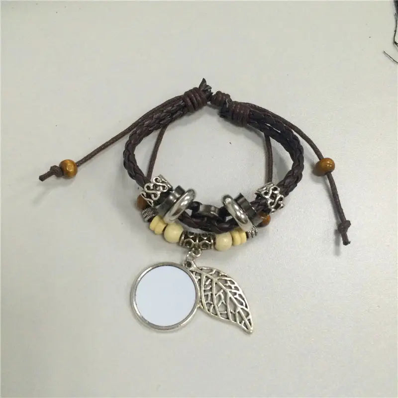 Cowhide Bracelet for Sublimation Leaf Charm Bracelets for Women