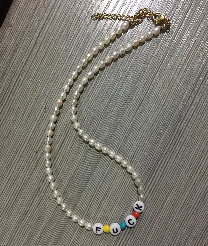 Yin Yang Freshwater Pearl Charm Necklace Stainless Steel Chain