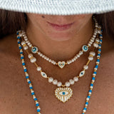 Yin Yang Freshwater Pearl Charm Necklace Stainless Steel Chain