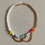 Yin Yang Freshwater Pearl Charm Necklace Stainless Steel Chain