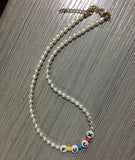 Yin Yang Freshwater Pearl Charm Necklace Stainless Steel Chain