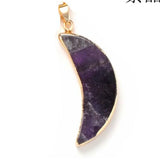 Crescent Moon Opal Pink Aventurine Goldstone Pendant Necklace
