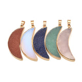 Crescent Moon Opal Pink Aventurine Goldstone Pendant Necklace