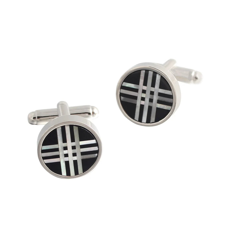Silver Plated Cross Line Shells Cufflinks