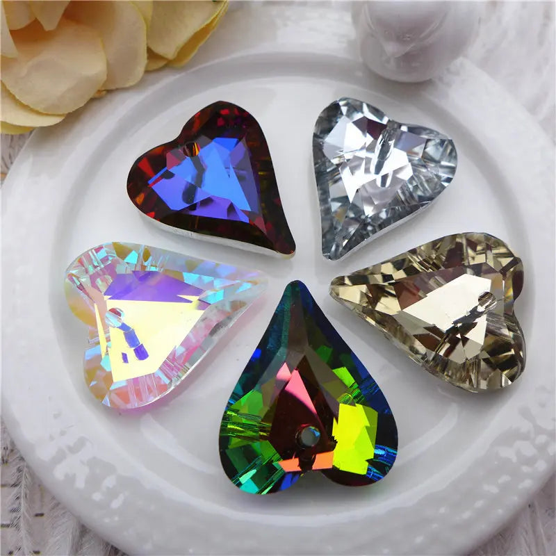 Crystal Heart Pendant Necklace DIY Supplies Rhinestone Choker Glass Beads