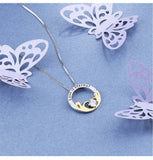 Crystal Round Pendant Mother and Child Necklace 925 Sterling Silver Jewelry