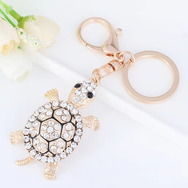 Crystal Turtle Keychain Lovely Tortoise Bag Pendant Car Key Holder Rings
