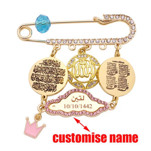 Personalized Muslim Allah Quran Vanyakad Four Qul Suras Brooch Baby Pin