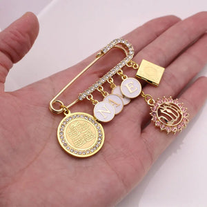 Personalized Islamic Quran Baby Pin Brooch - Four Qul Suras Allah Book