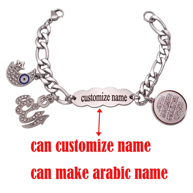Customizable Arabic Islam Crescent Moon Star Amulet Quran Baby Bracelet