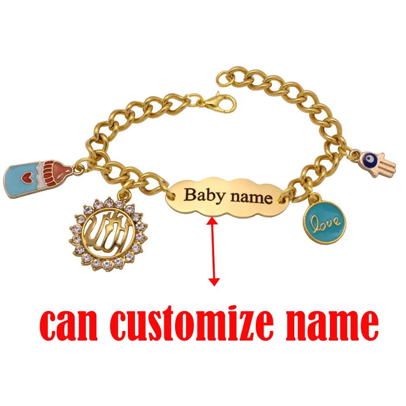 Muslim Hamsa Hand of Fatima ALLAH Stainless Steel Baby Child Bangles Bracelets