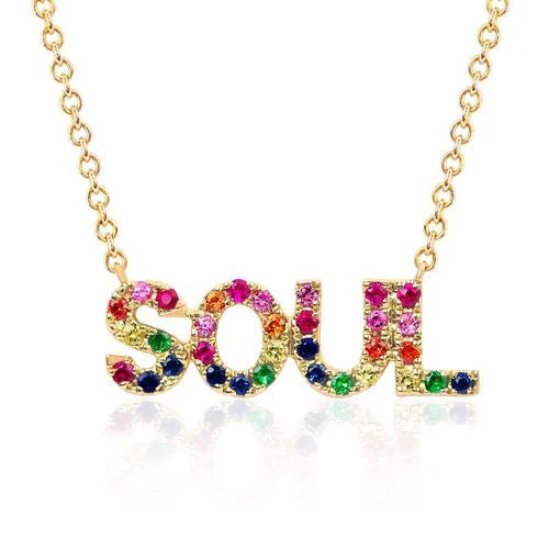 Rainbow CZ Soul Letter 925 Sterling Silver Necklace