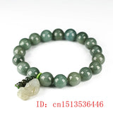 Emerald Green Bead Pixiu Bracelet Hand-Carved Woman Amulet