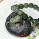 Emerald Green Bead Pixiu Bracelet Hand-Carved Woman Amulet