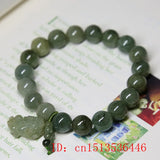 Emerald Green Bead Pixiu Bracelet Hand-Carved Woman Amulet