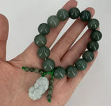 Emerald Green Bead Pixiu Bracelet Hand-Carved Woman Amulet