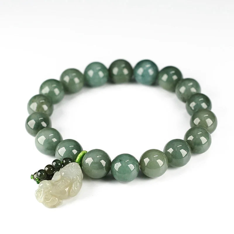Emerald Green Bead Pixiu Bracelet Hand-Carved Woman Amulet
