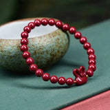 Vintage Chinese Vermilion Rabbit Bracelet Charm Natural Stone Bangle