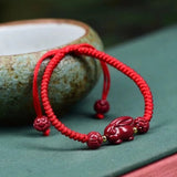 Vintage Chinese Vermilion Rabbit Bracelet Charm Natural Stone Bangle