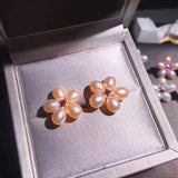 Romantic Plum Blossom Flower Earrings with Freshwater Pearls and Cubic Zirconia