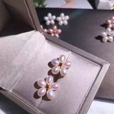 Romantic Plum Blossom Flower Earrings with Freshwater Pearls and Cubic Zirconia