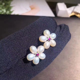 Romantic Plum Blossom Flower Earrings with Freshwater Pearls and Cubic Zirconia