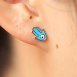 925 Sterling Silver Enamel Hamsa Hand Mini Studs Earrings