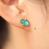 925 Sterling Silver Enamel Hamsa Hand Mini Studs Earrings