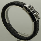 CZ Crown Skinny Skull Woven Leather Bracelet