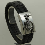 CZ Crown Skinny Skull Woven Leather Bracelet