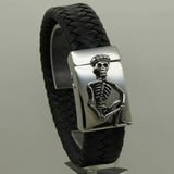 CZ Crown Skinny Skull Woven Leather Bracelet