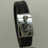 CZ Crown Skinny Skull Woven Leather Bracelet