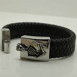 CZ Crown Skinny Skull Woven Leather Bracelet