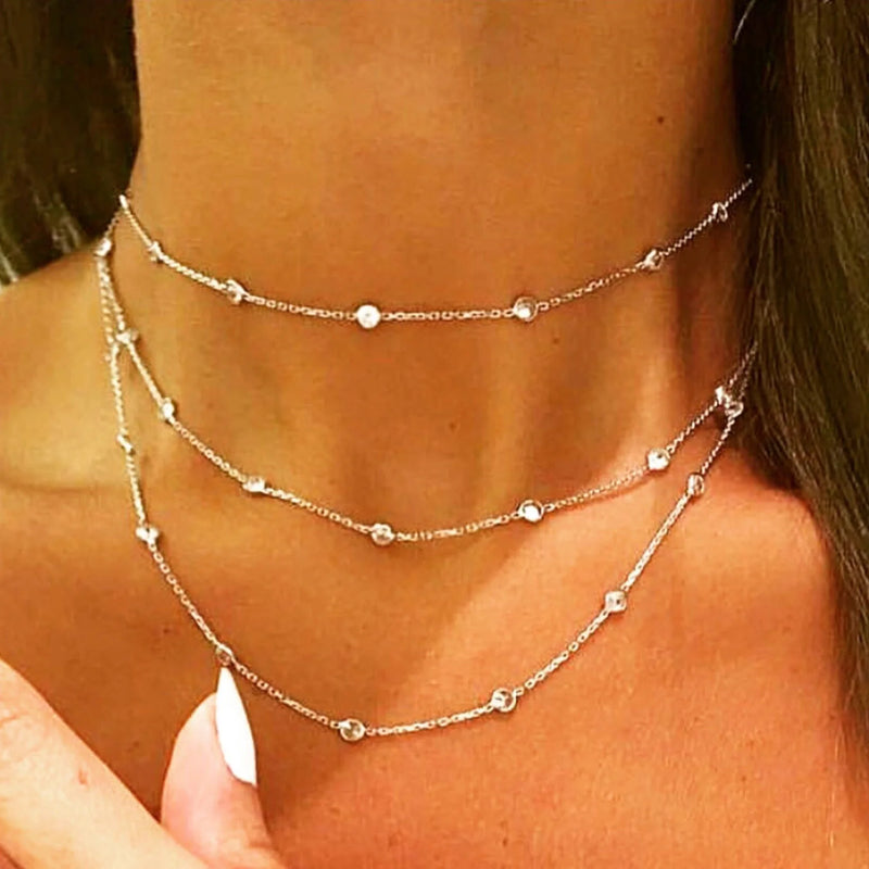 925 Sterling Silver Station Chain Necklace for Women - 3 Sizes Available