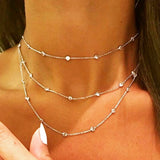 925 Sterling Silver Station Chain Necklace for Women - 3 Sizes Available