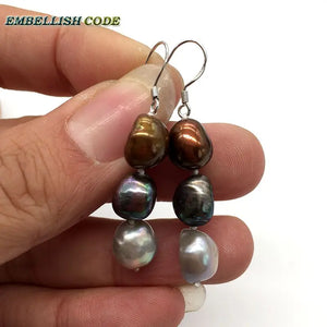 Dark Peacock Baroque Pearl Bracelet Bangle Hook Earring Set