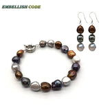 Dark Peacock Baroque Pearl Bracelet Bangle Hook Earring Set
