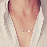 Delicate CZ Sideway Choker Zirconia Arrow Charm 925 Sterling Silver Necklace