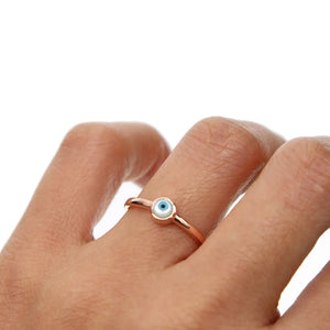 Evil Eye Glass Charm Silver Ring Size 6 7 8