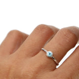 Evil Eye Glass Charm Silver Ring Size 6 7 8