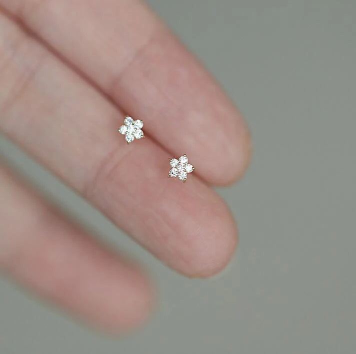 Delicate Romantic Flower CZ Stud Earrings for Women