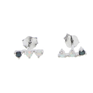 Delicate 3 Stone CZ Opal Bar Stud Earring