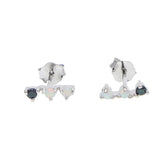 Delicate 3 Stone CZ Opal Bar Stud Earring