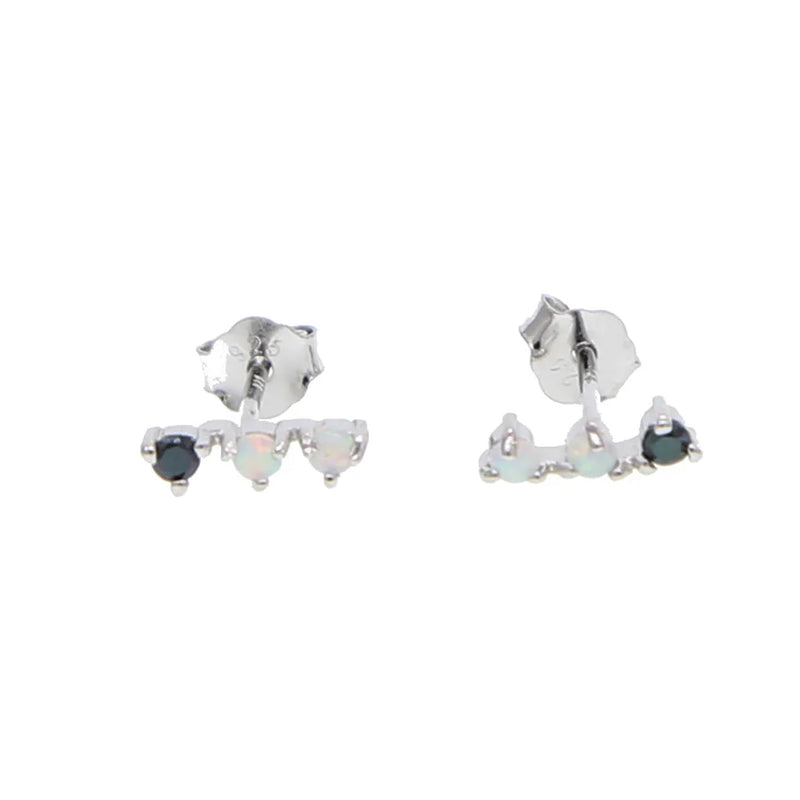 Delicate 3 Stone CZ Opal Bar Stud Earring