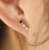 Delicate 3 Stone CZ Opal Bar Stud Earring
