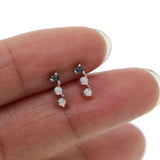 Delicate 3 Stone CZ Opal Bar Stud Earring